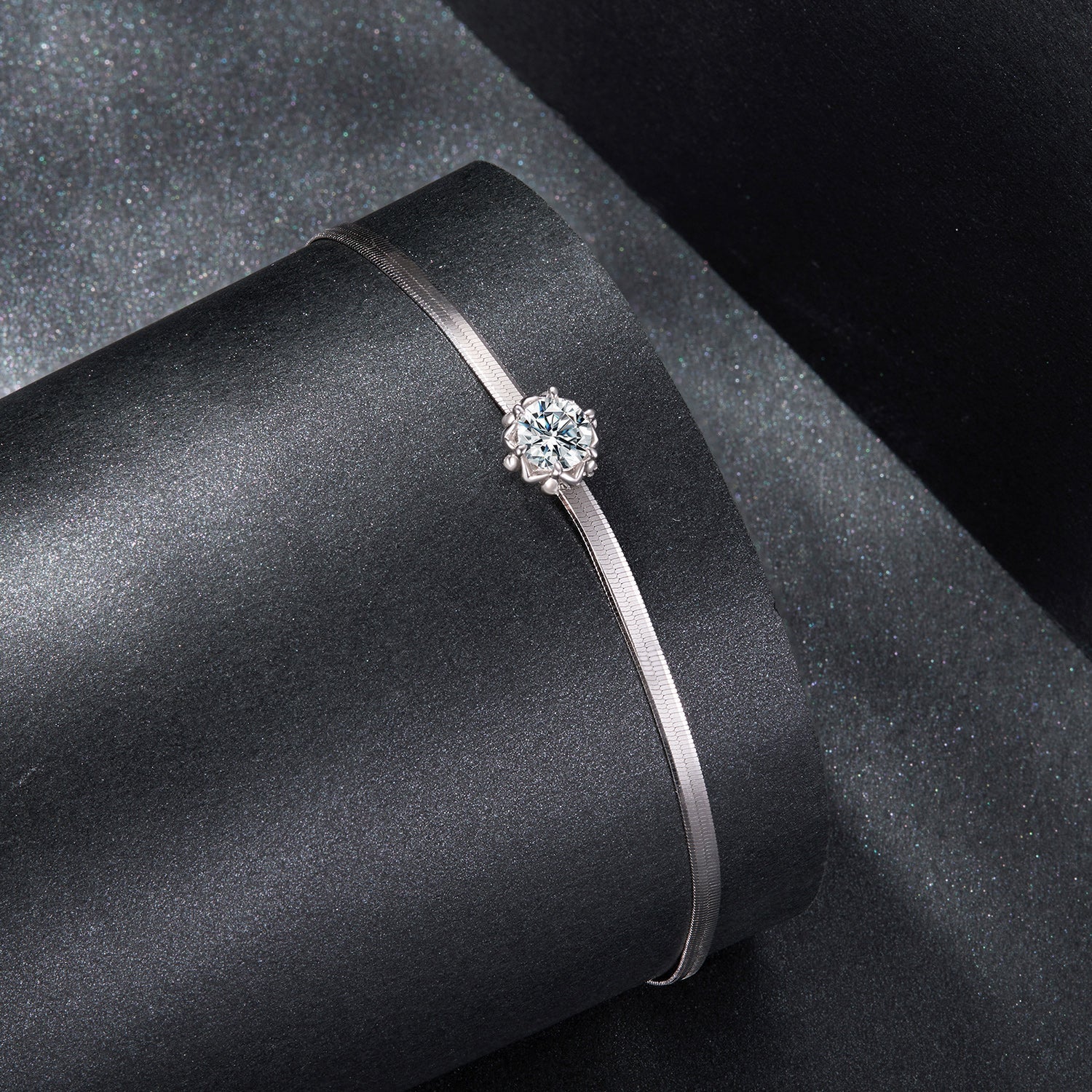 925 Sterling Silver Moissanite bracelet with a pavé floral halo, white gold plated on Tampa Home & Garden Store