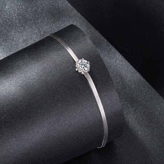 925 Sterling Silver Moissanite bracelet with a pavé floral halo, white gold plated on Tampa Home & Garden Store