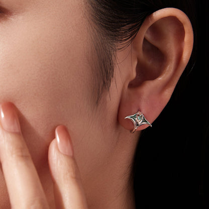 Earrings 925 sterling silver with glass center and green enamel, white gold plated, 1.3x1.5 cm on Tampa Home & Garden Store