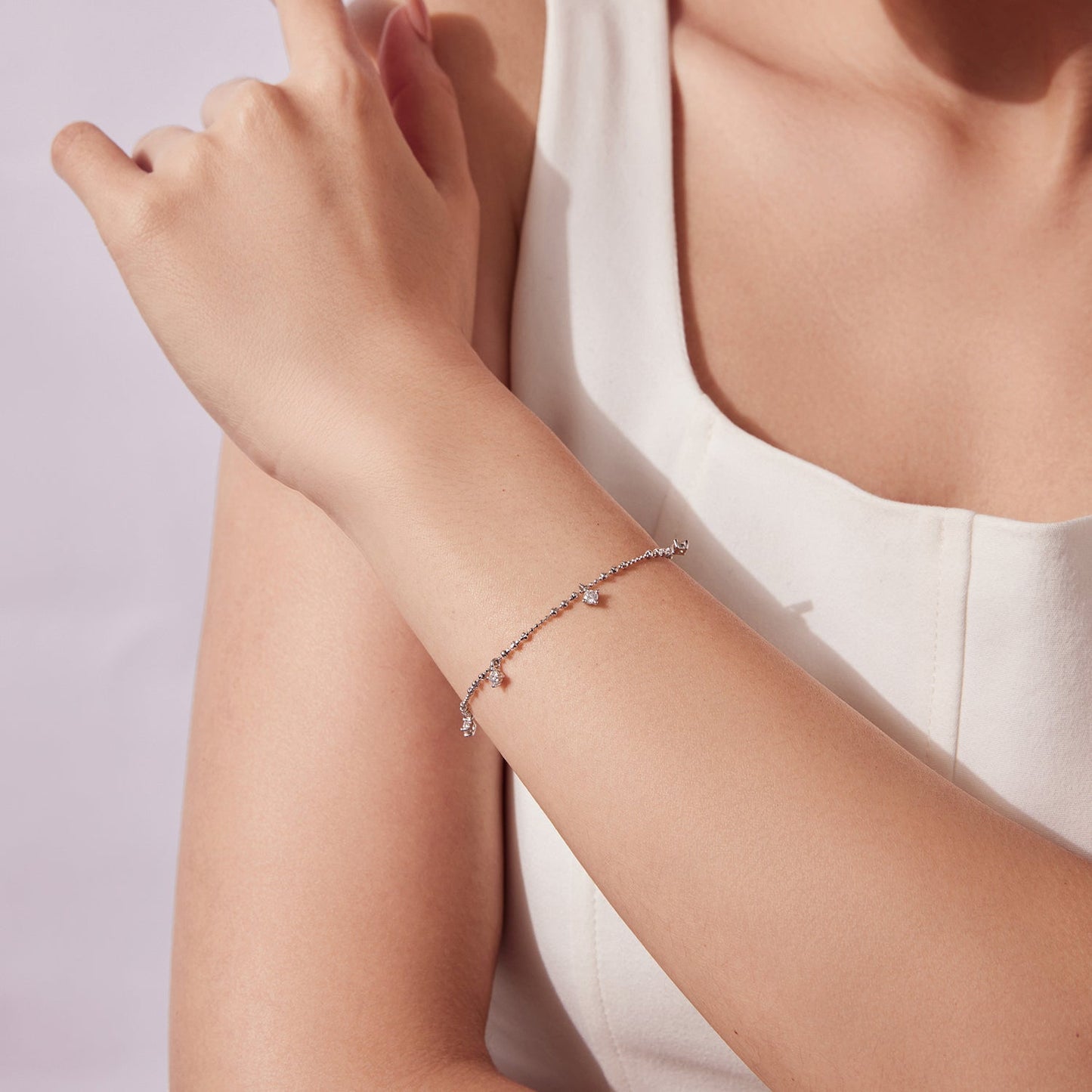 Bracelet 925 Sterling Silver & Moissanite, plated white gold, 15+6cm, for women on Tampa Home & Garden Store