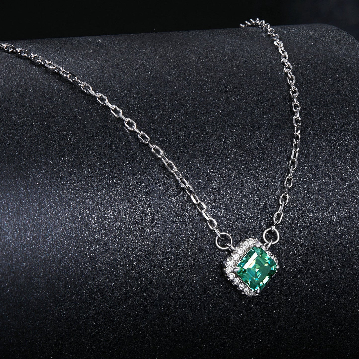 0.6ct Moissanite Pendant Necklace 925 Silver with emerald-cut green gemstone and halo by Bids.com on Tampa Home & Garden Store