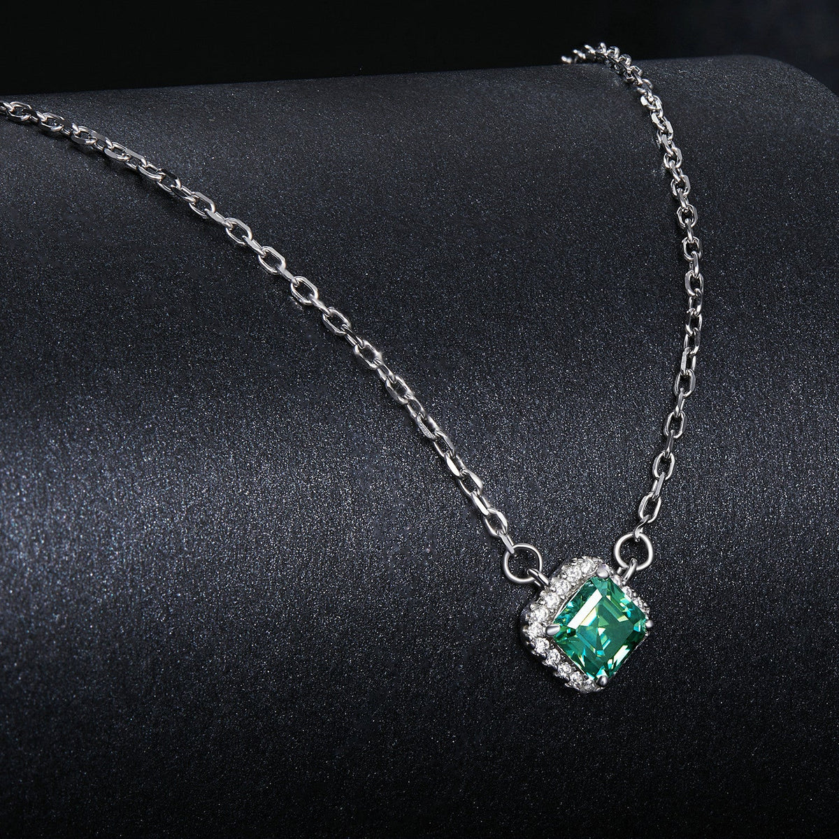 0.6ct Moissanite Pendant Necklace 925 Silver with emerald-cut green gemstone and halo by Bids.com on Tampa Home & Garden Store