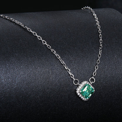 0.6ct Moissanite Pendant Necklace 925 Silver with emerald-cut green gemstone and halo by Bids.com on Tampa Home & Garden Store