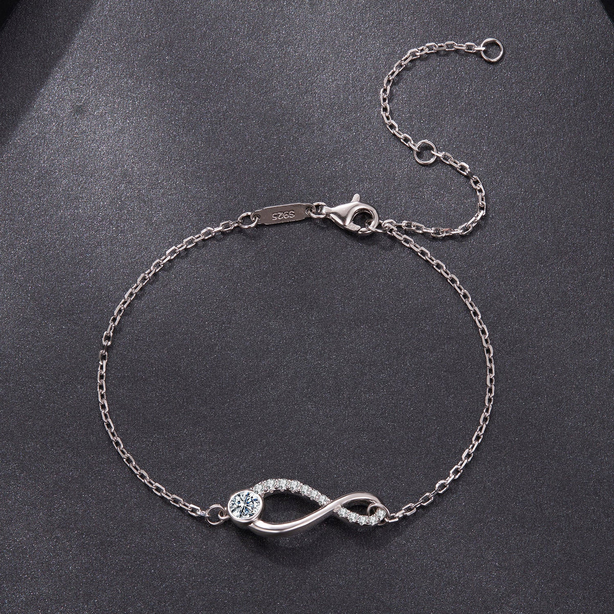 Bracelet 925 sterling silver moissanite pave CZ stones infinity loop white gold plated 21cm on Tampa Home & Garden Store