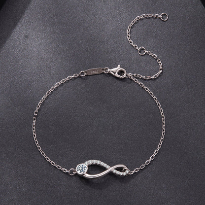 Bracelet 925 sterling silver moissanite pave CZ stones infinity loop white gold plated 21cm on Tampa Home & Garden Store