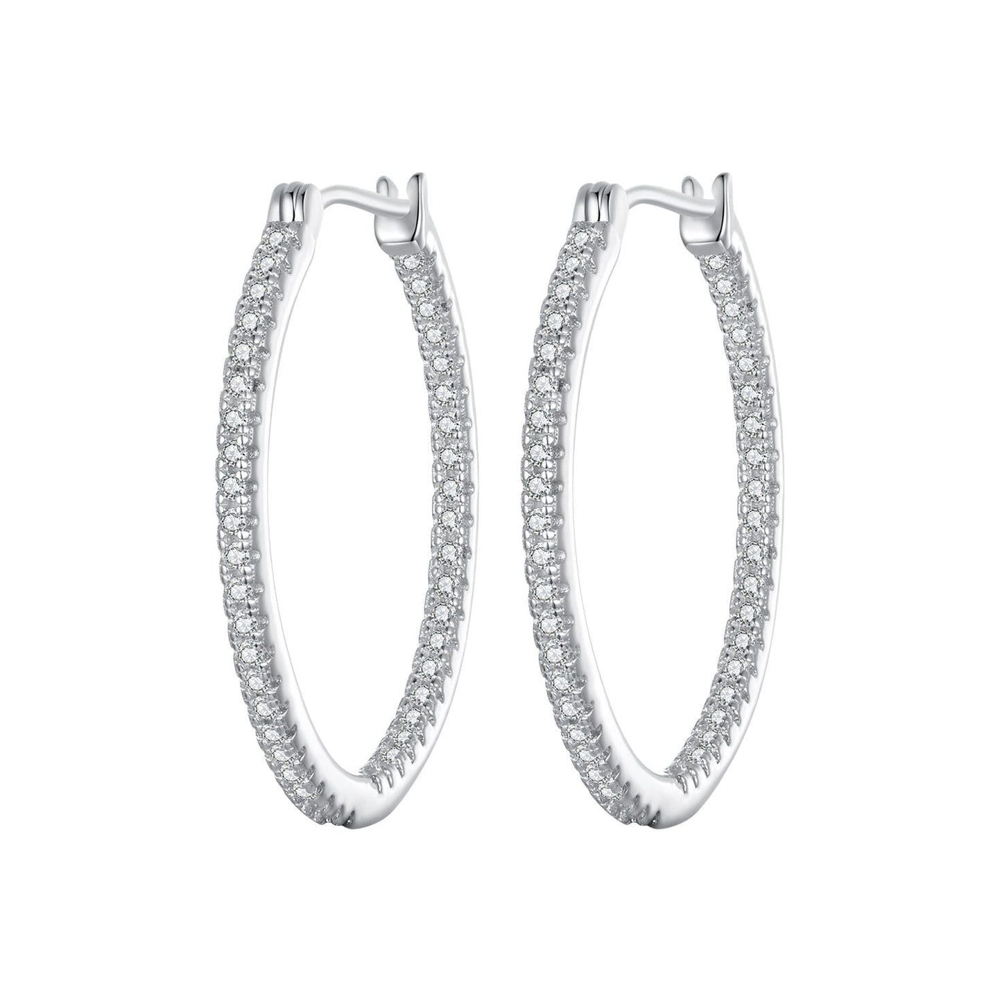 Earrings: pair of 925 Sterling Silver hoop pavé CZ crystals in white gold finish by Bids.com on Tampa Home & Garden Store