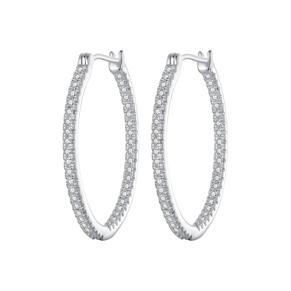 Earrings: pair of 925 Sterling Silver hoop pavé CZ crystals in white gold finish by Bids.com on Tampa Home & Garden Store