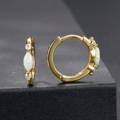 Hoop earrings gold-plated with opal cabochons and moissanite accents by Bids.com on Tampa Home & Garden Store
