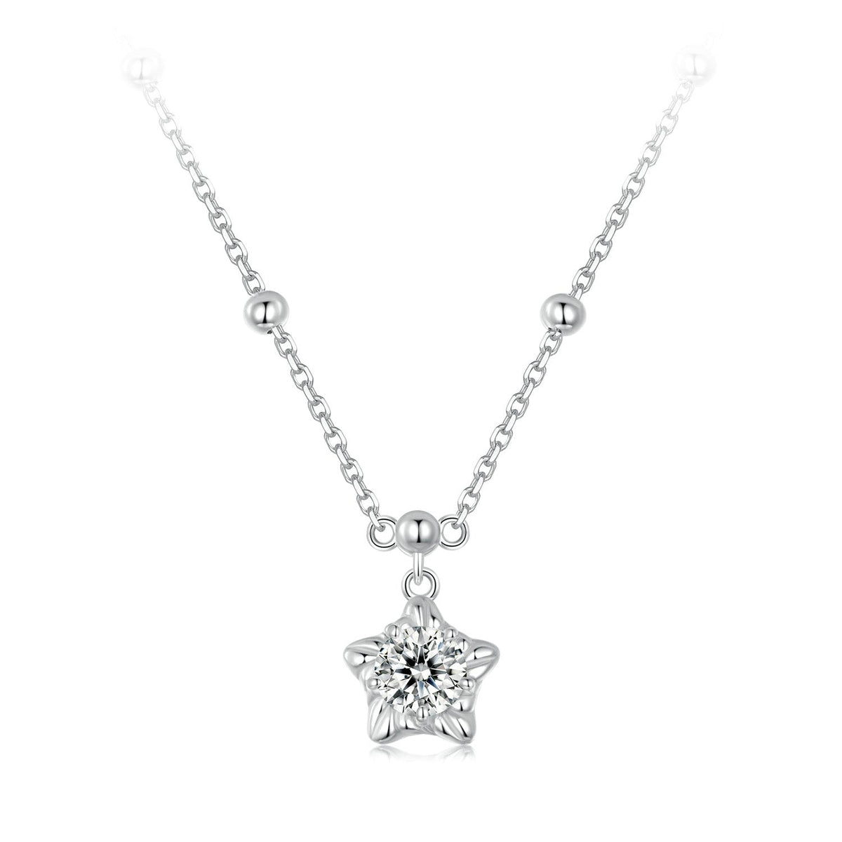 925 Sterling Silver Moissanite Necklace with 5mm center stone in a star halo pendant on a chain on Tampa Home & Garden Store