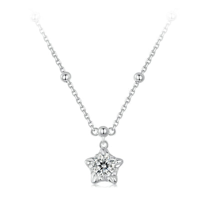925 Sterling Silver Moissanite Necklace with 5mm center stone in a star halo pendant on a chain on Tampa Home & Garden Store