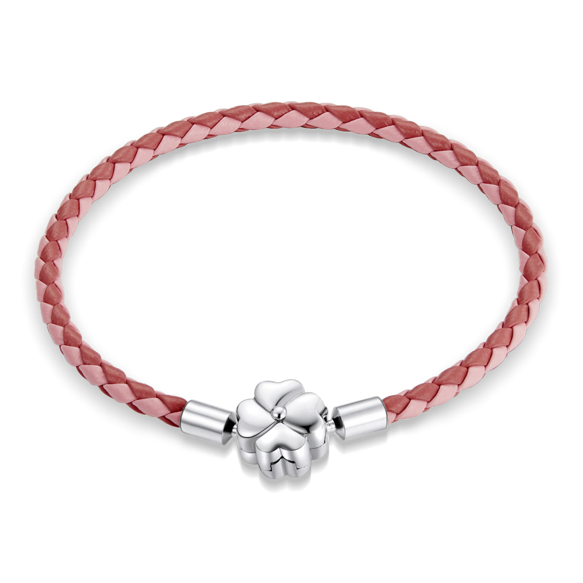925 Sterling Silver Leather Bracelet 17cm for Men pink braided with flower charm by Bids.com on Tampa Home & Garden Store