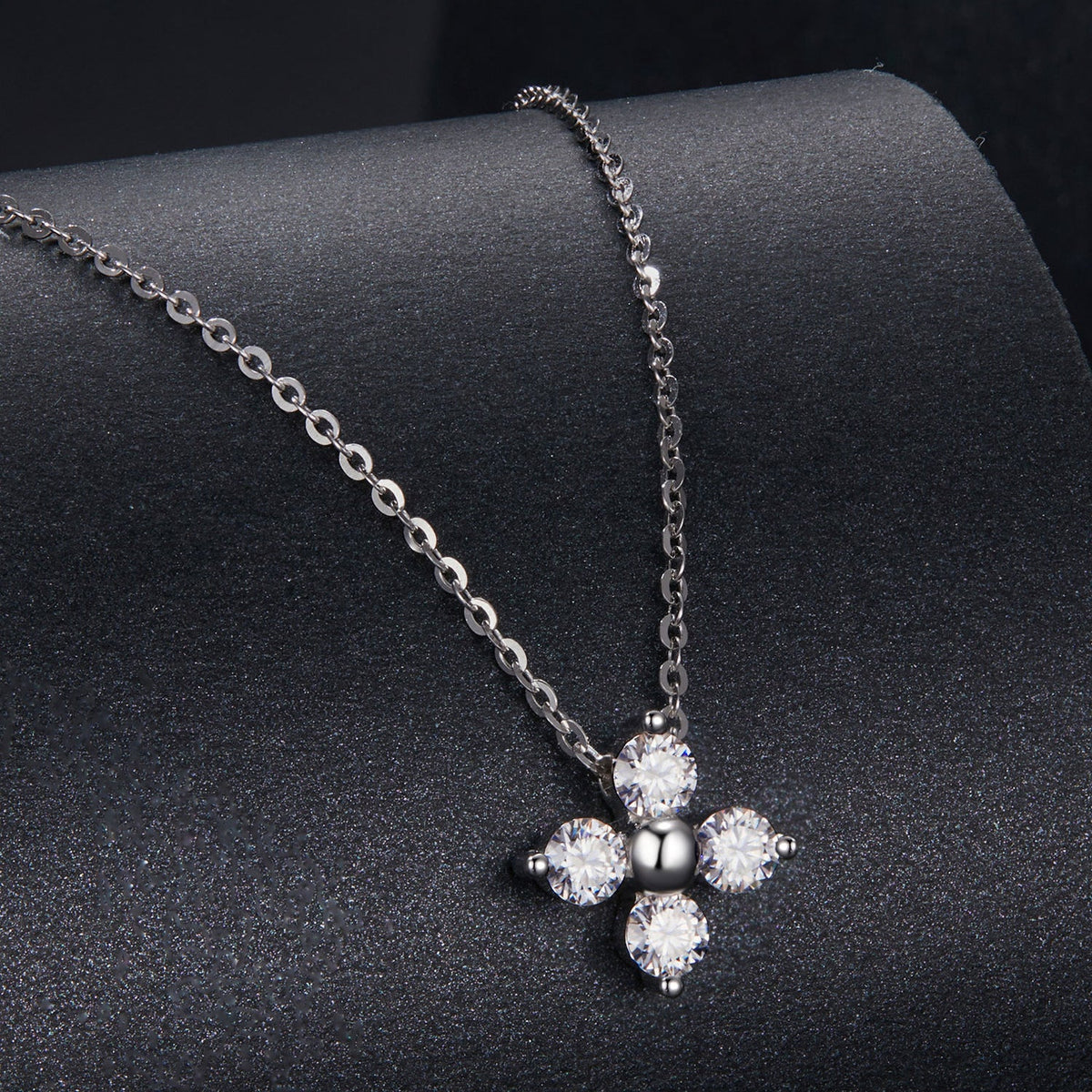Moissanite cross pendant necklace, 925 sterling silver white gold plated, 40+5cm chain, Bids.com on Tampa Home & Garden Store
