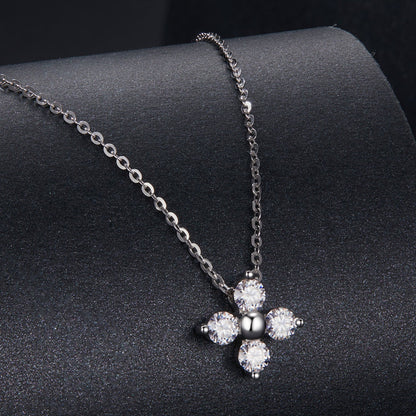 Moissanite cross pendant necklace, 925 sterling silver white gold plated, 40+5cm chain, Bids.com on Tampa Home & Garden Store