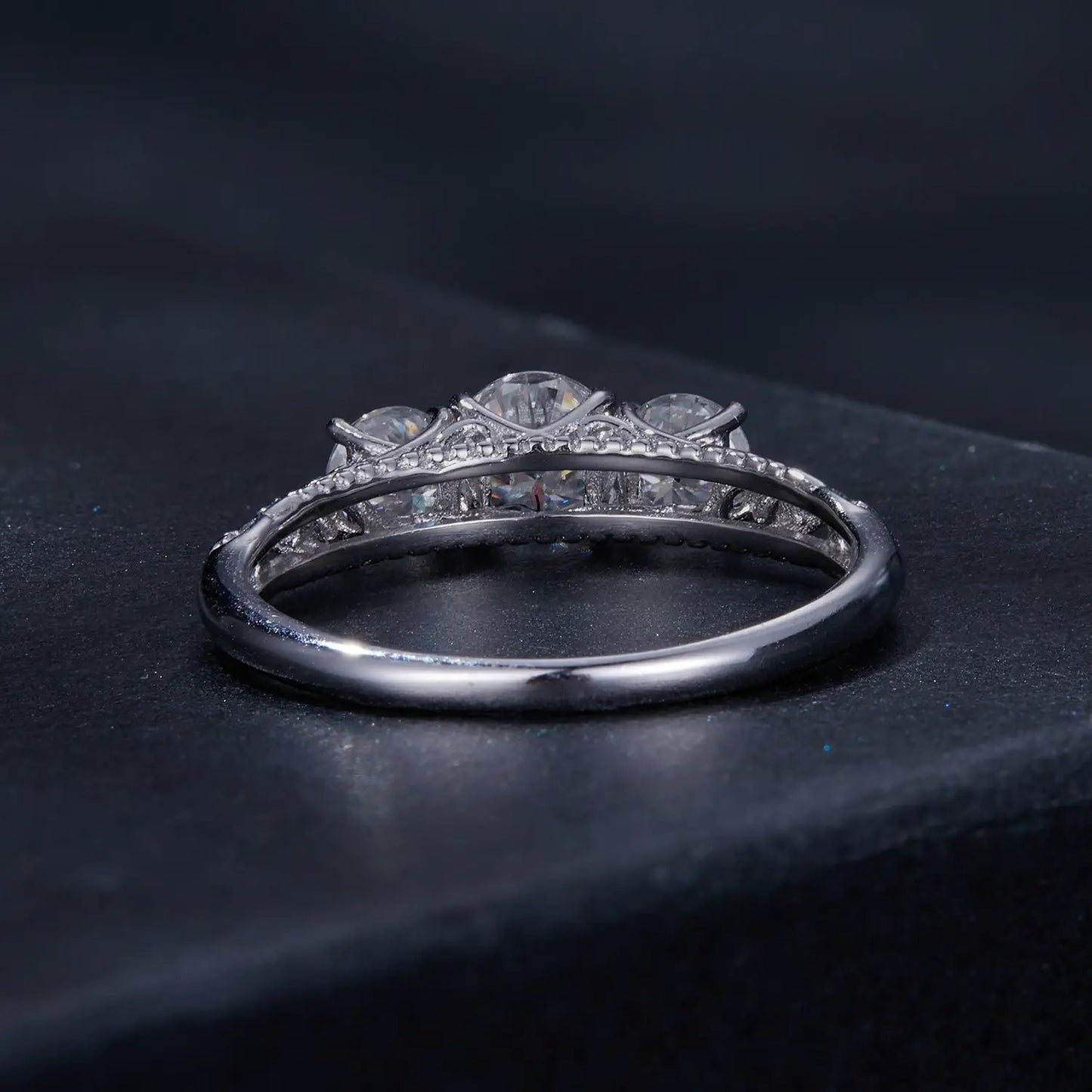 925 Sterling Silver Moissanite pavé setting ring with three-stone design, size 6, by Bids.com on Tampa Home & Garden Store