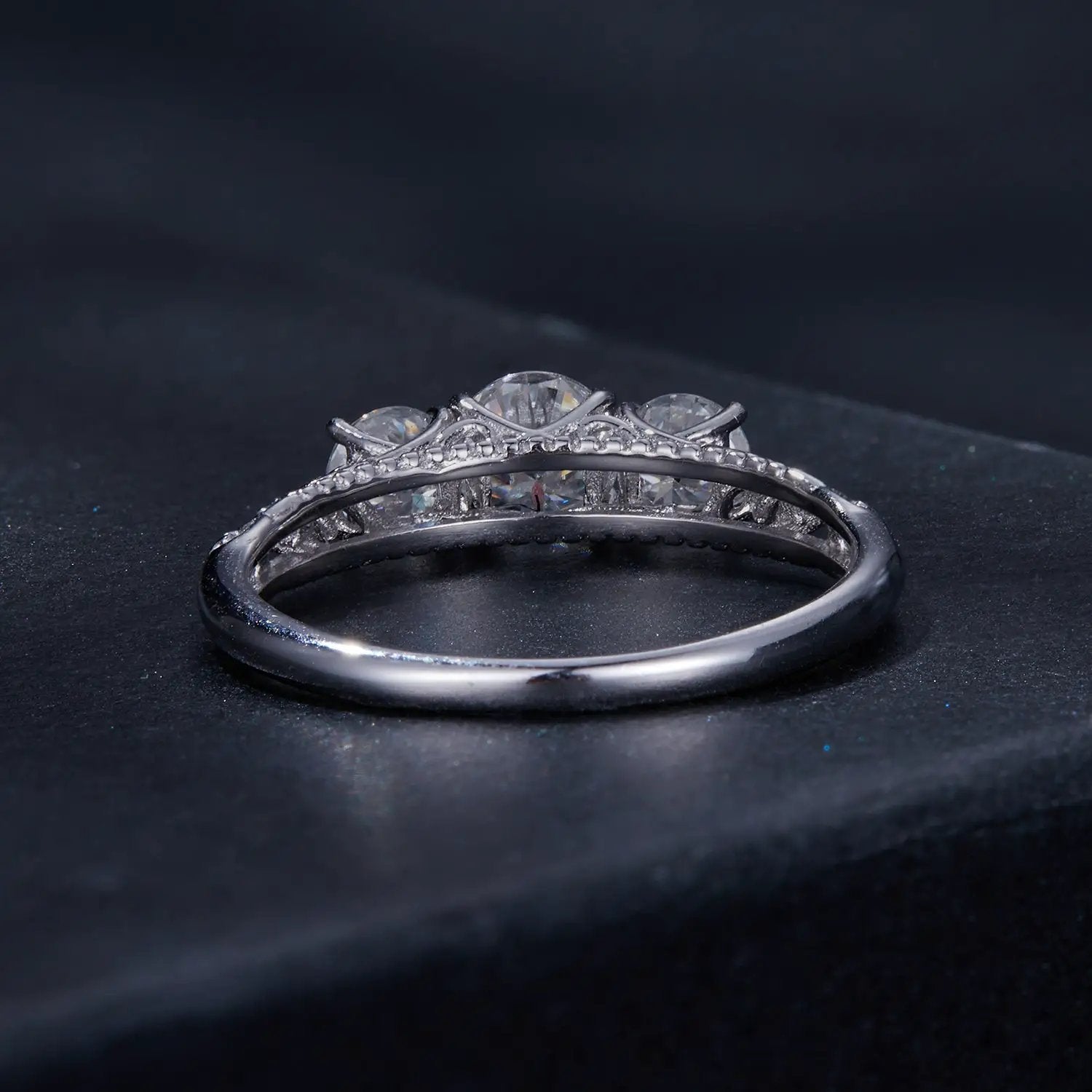 925 Sterling Silver Moissanite pavé setting ring with three-stone design, size 6, by Bids.com on Tampa Home & Garden Store