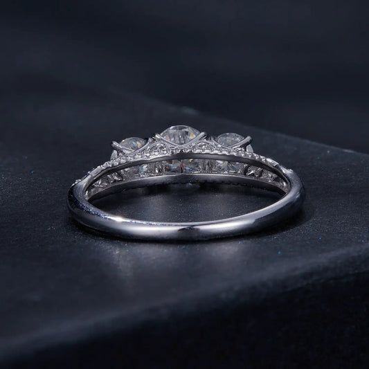 925 Sterling Silver Moissanite pavé setting ring with three-stone design, size 6, by Bids.com on Tampa Home & Garden Store