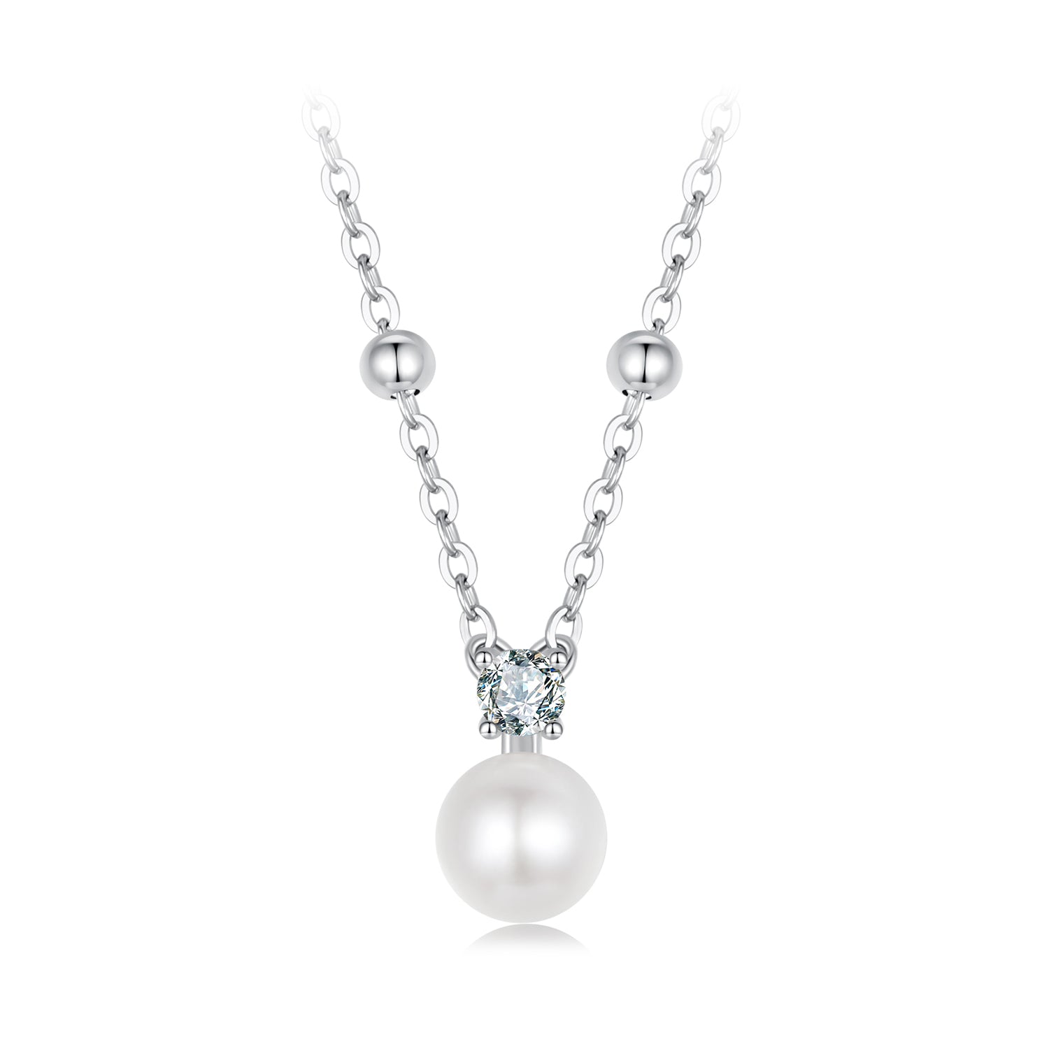 925 silver moissanite necklace with freshwater pearl pendant on 40cm chain Bids.com on Tampa Home & Garden Store