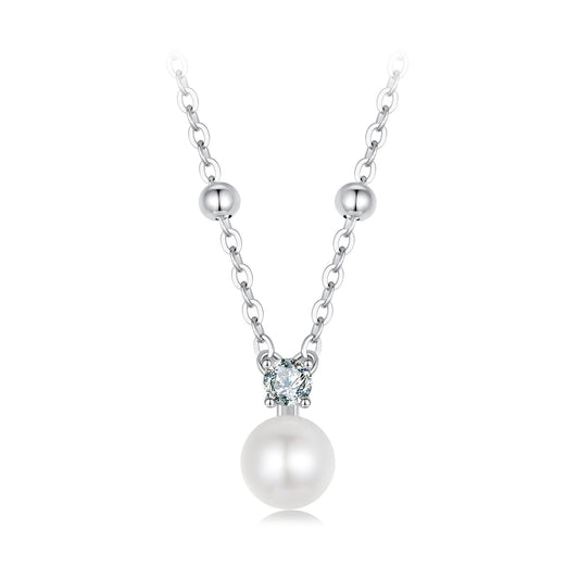 925 silver moissanite necklace with freshwater pearl pendant on 40cm chain Bids.com on Tampa Home & Garden Store