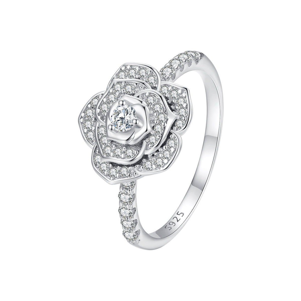 925 Sterling Silver Pavé CZ Rose Ring, platinum plated, size 6, by Bids.com on Tampa Home & Garden Store