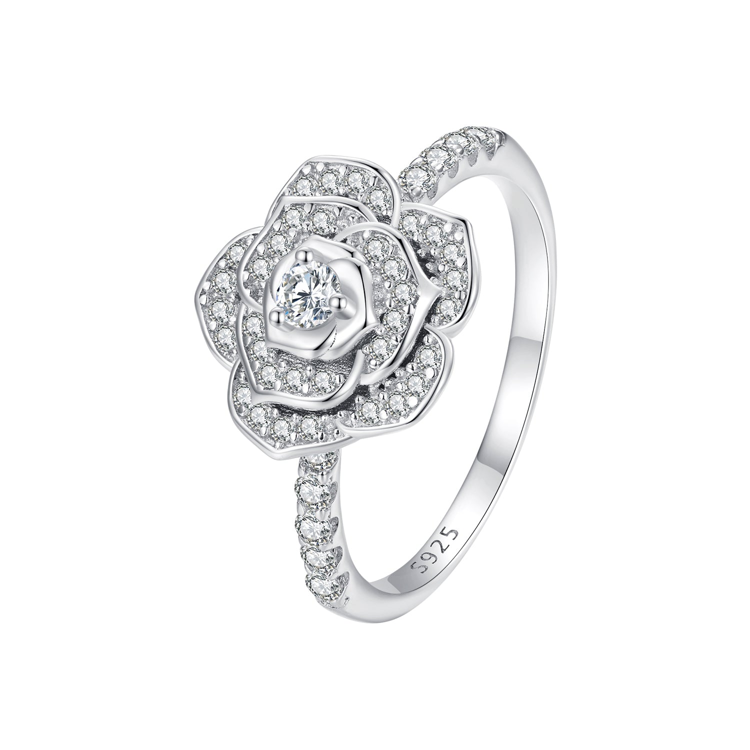 925 Sterling Silver Pavé CZ Rose Ring, platinum plated, size 6, by Bids.com on Tampa Home & Garden Store