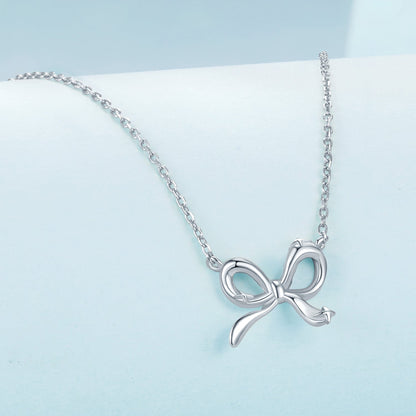 925 Sterling Silver Plated White Gold adjustable necklace with bow pendant 40+5cm by Bids.com on Tampa Home & Garden Store