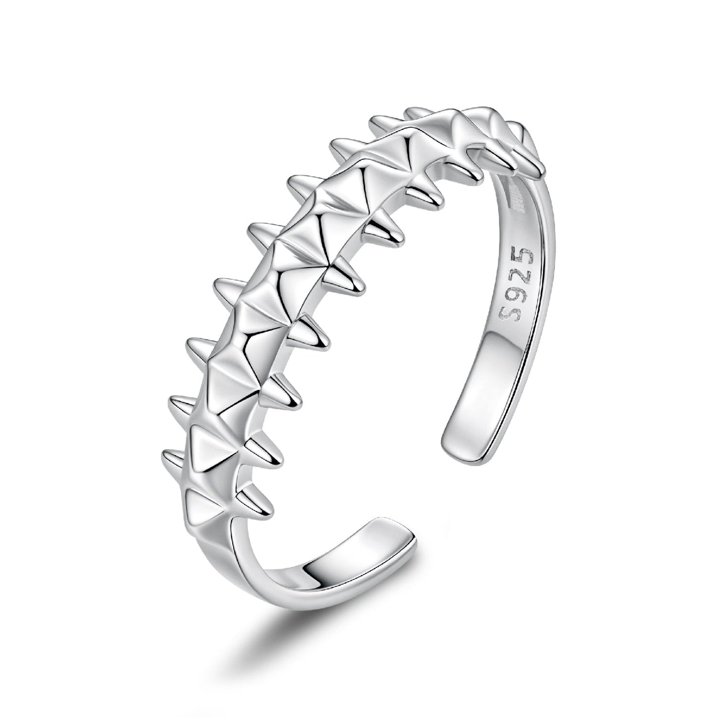 Ring 925 sterling silver plated white gold with geometric spike studs for women on Tampa Home & Garden Store