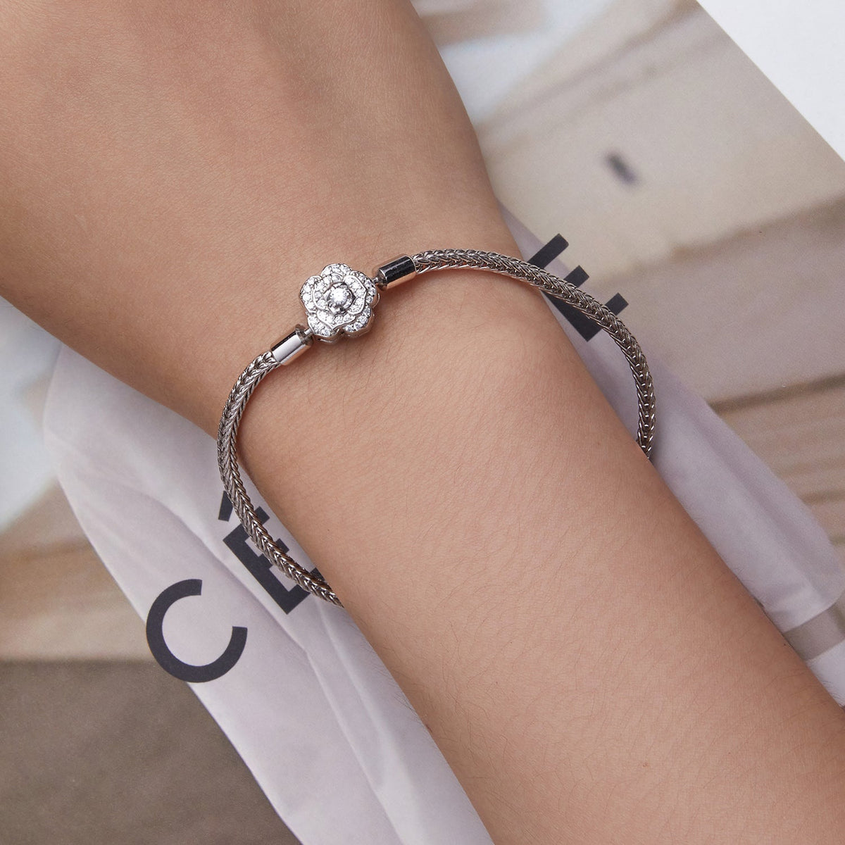 Bracelet 925 Sterling Silver with pavé CZ, 17cm for Women by Bids.com on Tampa Home & Garden Store