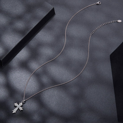 Necklace 925 sterling silver plated moissanite cross pendant with curb chain 40+5 cm on Tampa Home & Garden Store