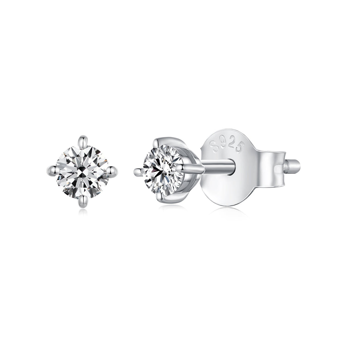 Sterling silver S925 moissanite stud earrings 3mm by Bids.com with four-prong backings on Tampa Home & Garden Store