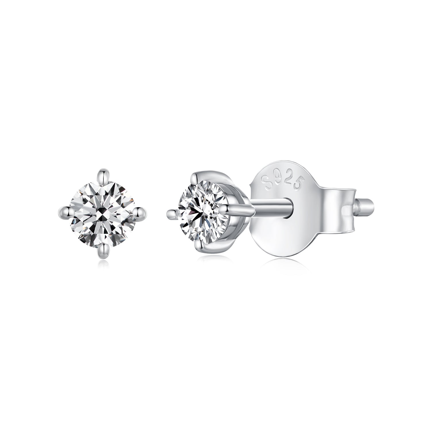 Sterling silver S925 moissanite stud earrings 3mm by Bids.com with four-prong backings on Tampa Home & Garden Store