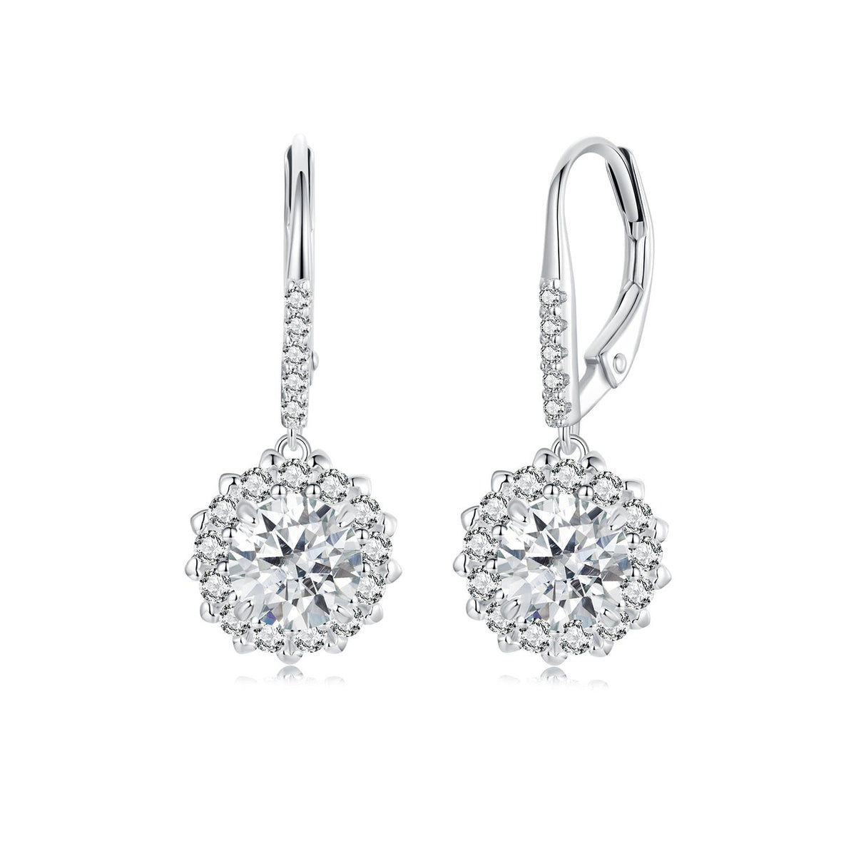 Drop earrings 2pc: 925 Sterling Silver Moissanite 1ct with pavé halo, white gold finish by Bids.com on Tampa Home & Garden Store