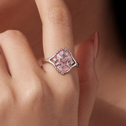 925 Sterling Silver Ring with pink enamel heart centerpiece and CZ stones on Tampa Home & Garden Store