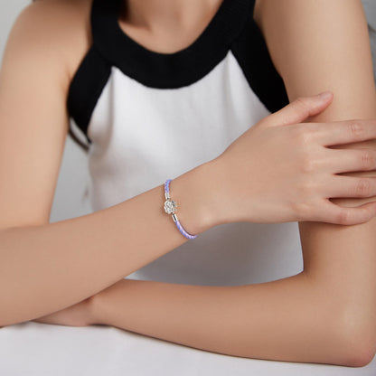 Bracelet 17cm lavender braided leather with 925 Sterling Silver oxidized charm and clasp on Tampa Home & Garden Store