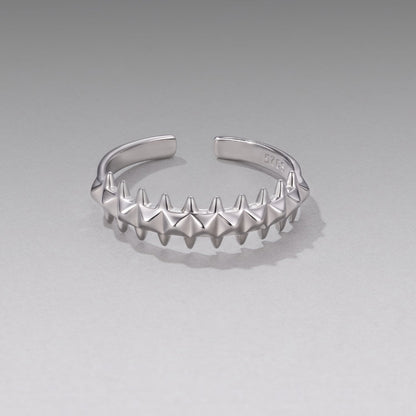 Ring 925 sterling silver + plated white gold, open adjustable band with spike studs on Tampa Home & Garden Store