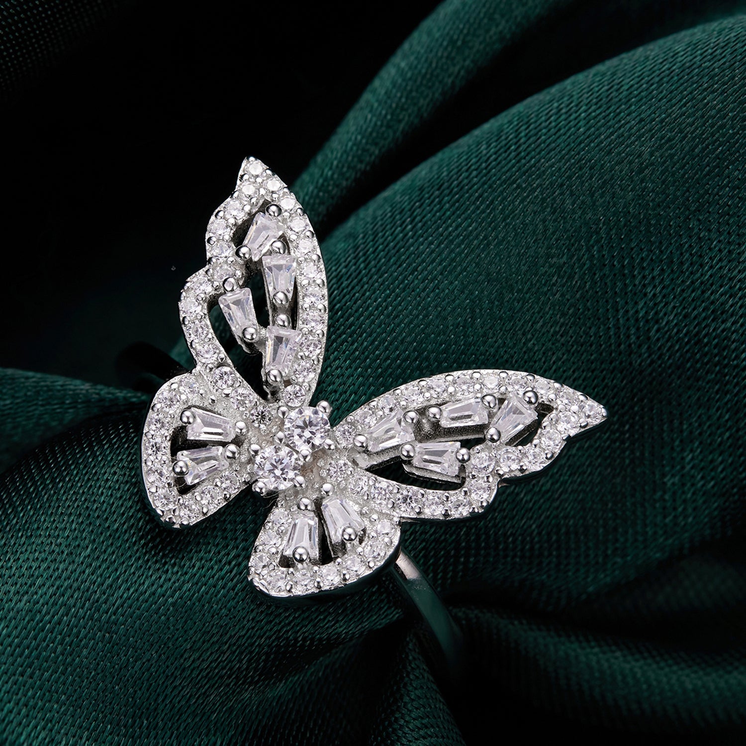 Butterfly pavé ring with clear CZ stones, 925 silver white gold plated, size 7, Bids.com on Tampa Home & Garden Store