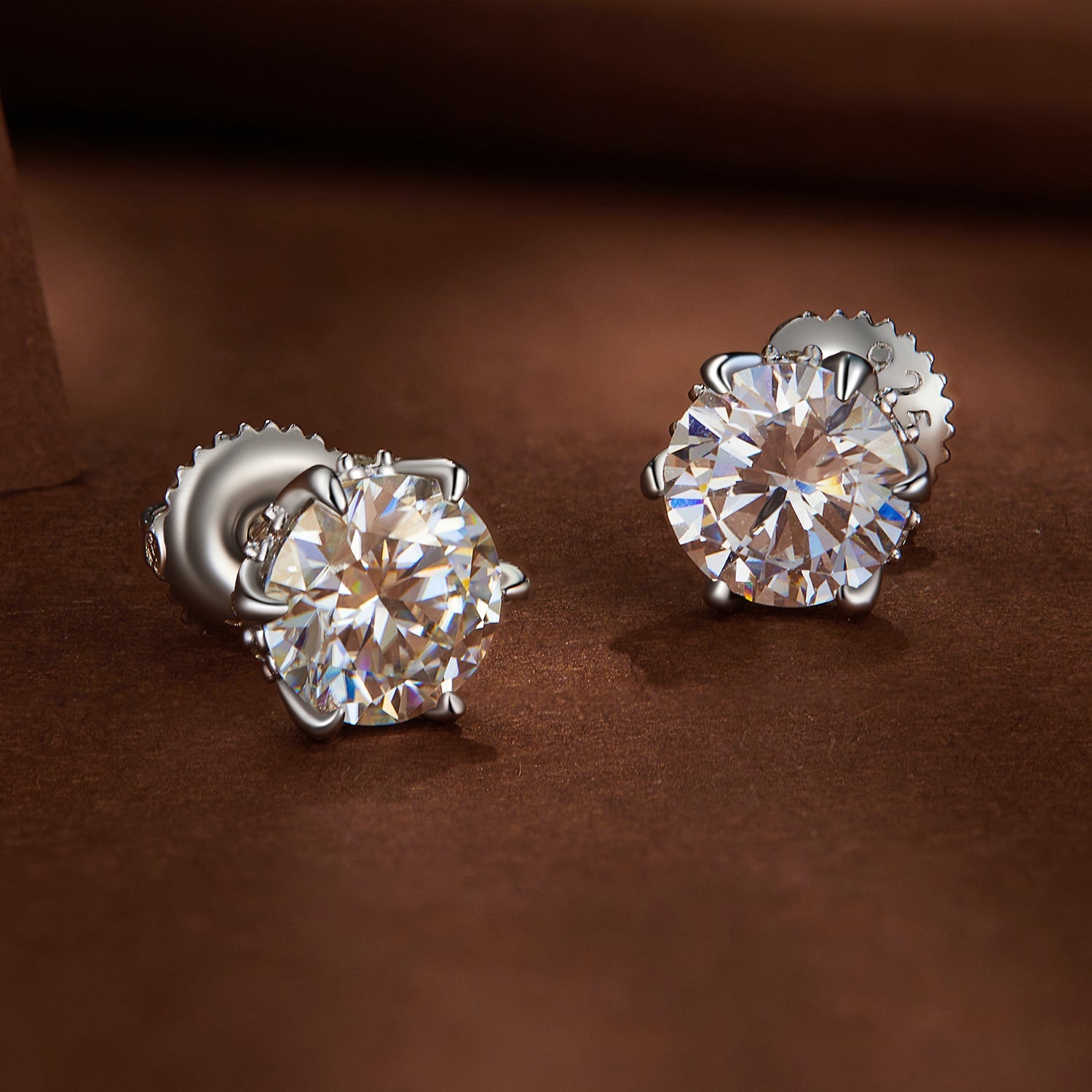 925 Sterling Silver Moissanite Stud Earrings, 6.5mm round stones, pair on Tampa Home & Garden Store