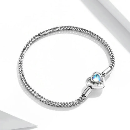Moonstone bracelet 925 sterling silver, 17cm braided chain with heart charm and blue moonstone on Tampa Home & Garden Store