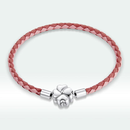 Bracelet pink braided leather with silver flower clasp, 17cm men’s bracelet by Bids.com on Tampa Home & Garden Store