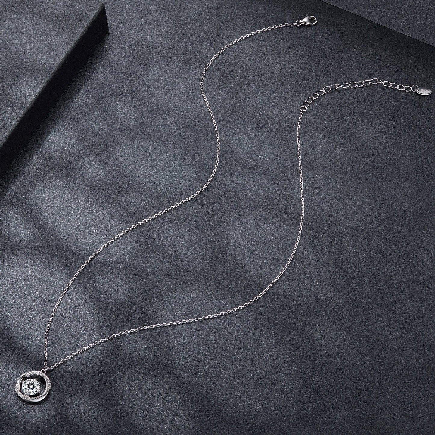 Necklace 925 sterling silver moissanite halo pendant with CZ, 40+5cm chain, Bids.com on Tampa Home & Garden Store