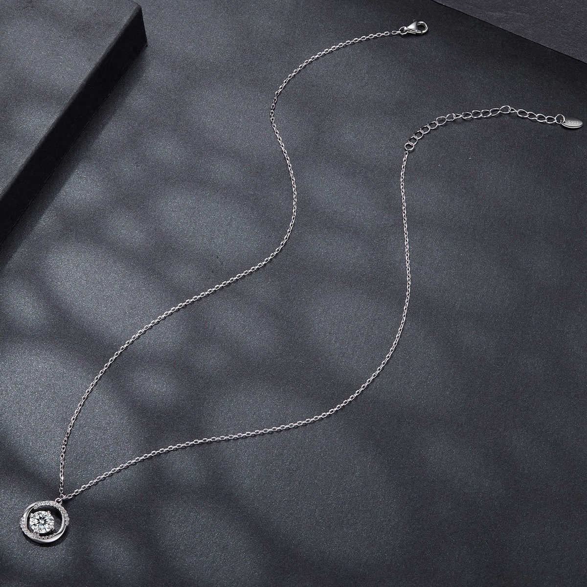 Necklace 925 sterling silver moissanite halo pendant with CZ, 40+5cm chain, Bids.com on Tampa Home & Garden Store