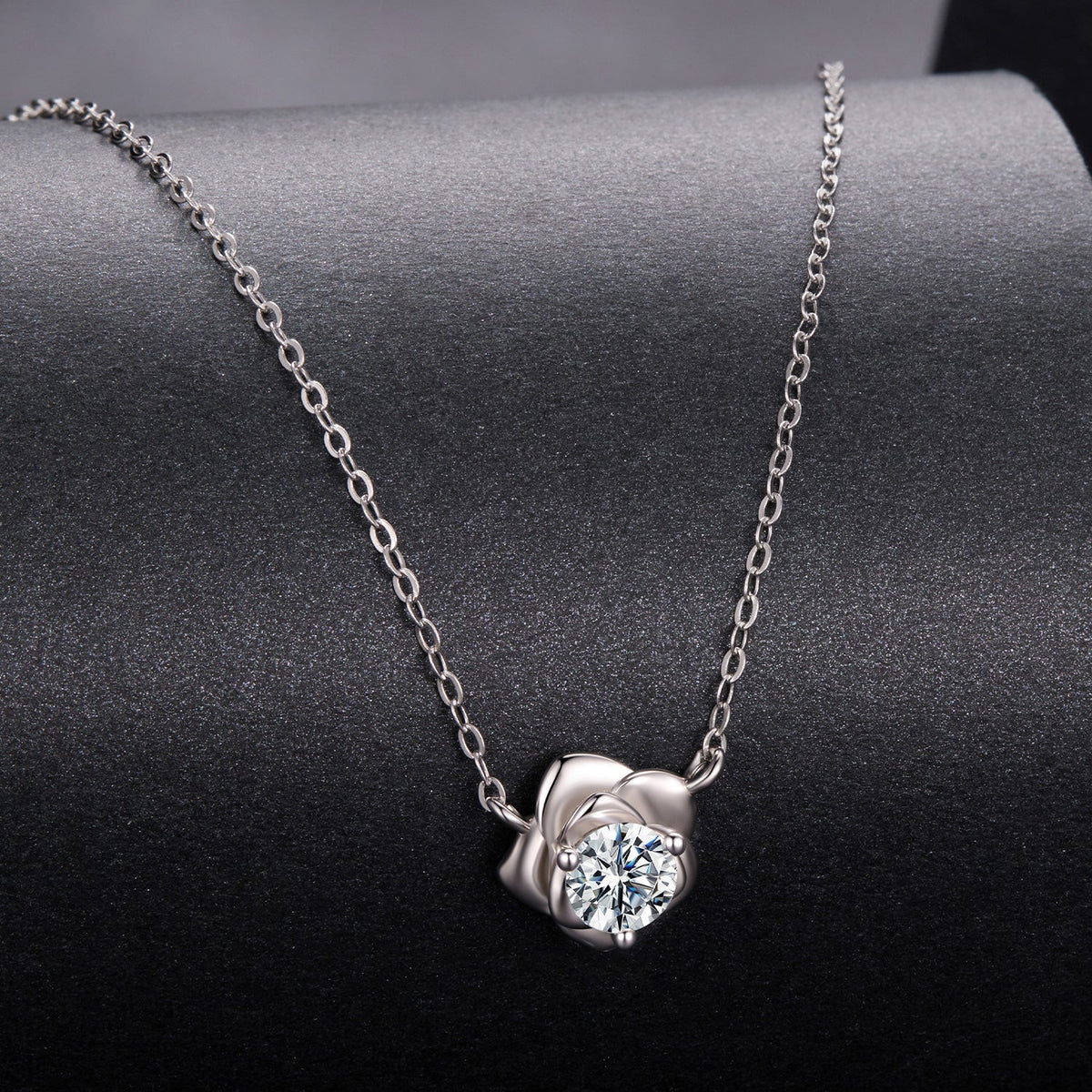 Necklace 925 Sterling Silver moissanite pendant with floral setting, white gold plated 0.5ct, on Tampa Home & Garden Store