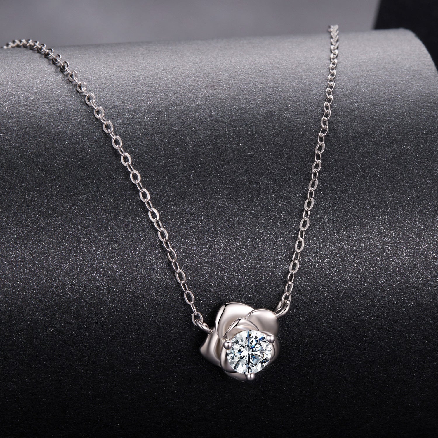 Necklace 925 Sterling Silver moissanite pendant with floral setting, white gold plated 0.5ct, on Tampa Home & Garden Store