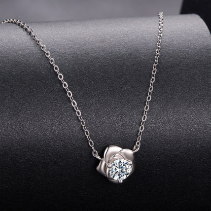 Necklace 925 Sterling Silver moissanite pendant with floral setting, white gold plated 0.5ct, on Tampa Home & Garden Store