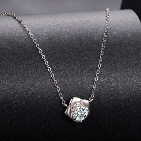 Necklace 925 Sterling Silver moissanite pendant with floral setting, white gold plated 0.5ct, on Tampa Home & Garden Store