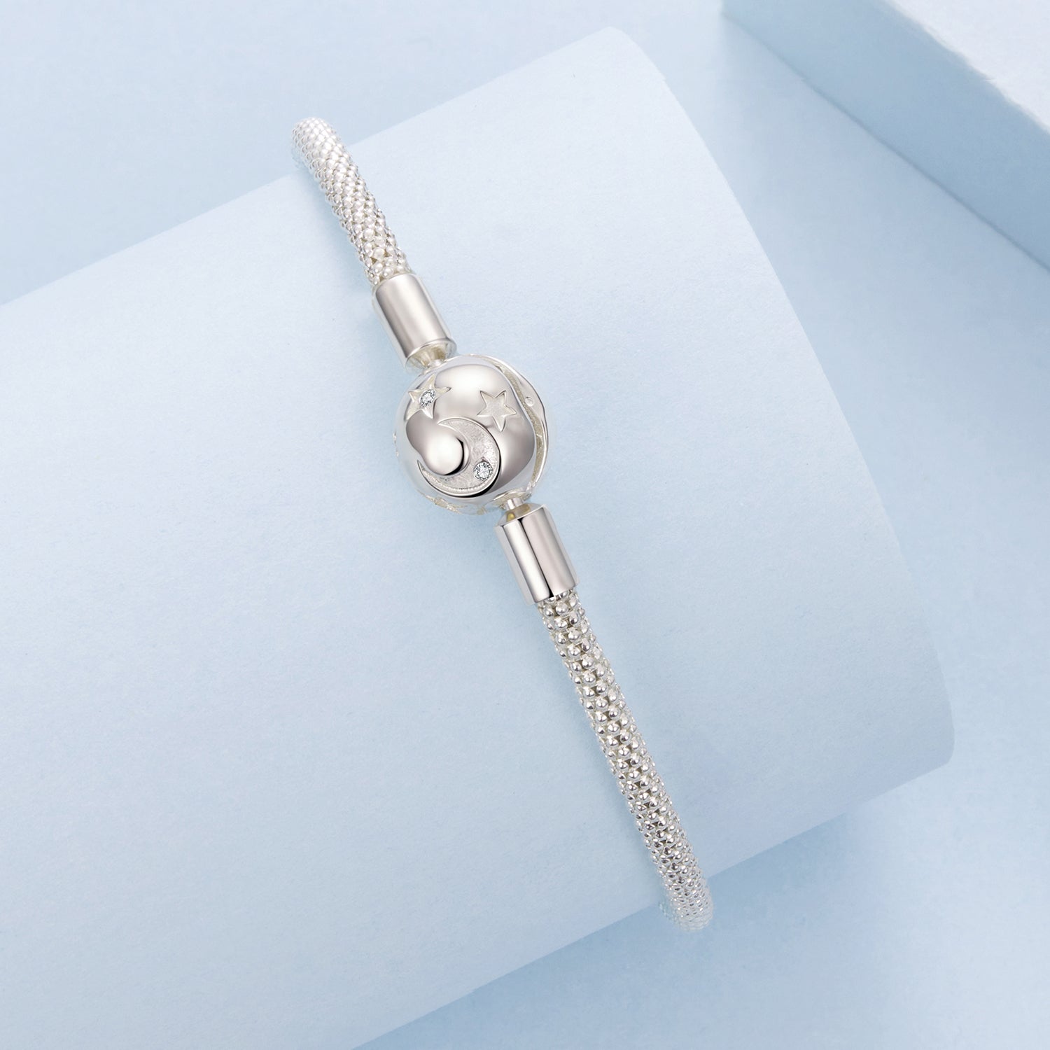 925 Sterling Silver CZ pavé bracelet with moon and star charm, size 17, Bids.com on Tampa Home & Garden Store