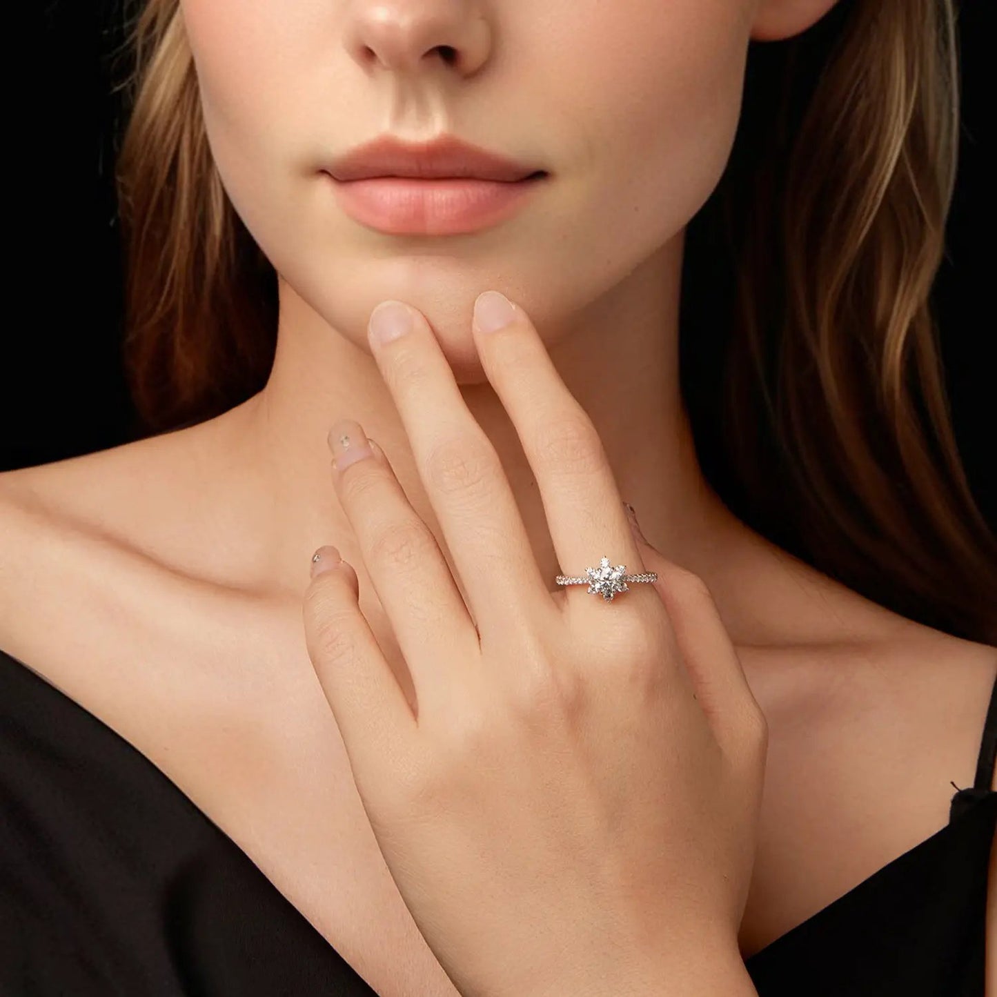 Sterling silver pavé ring with moissanite and CZ, floral center, size 6, by Bids.com on Tampa Home & Garden Store