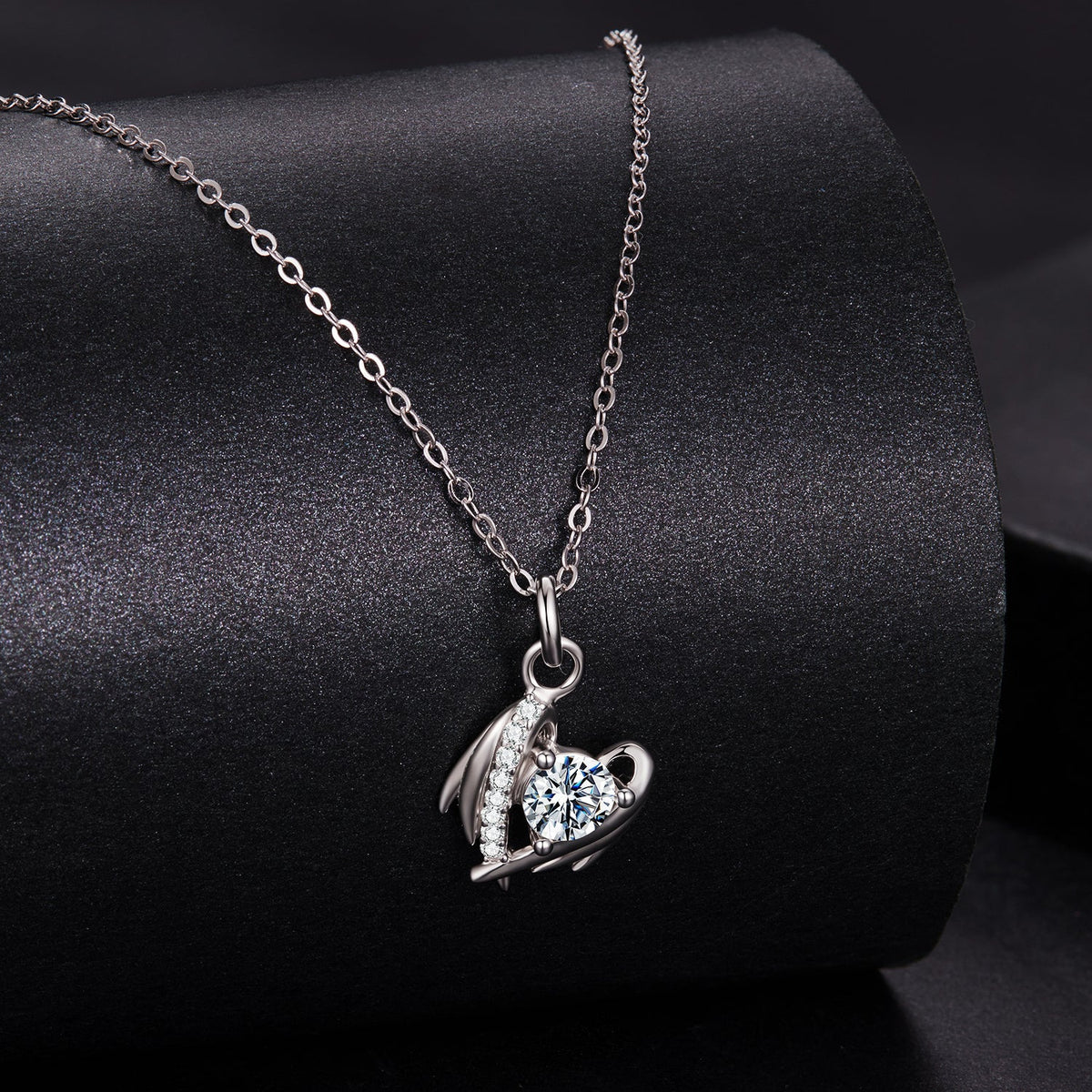 Necklace 925 sterling silver moissanite with white gold plating, center stone, 40+5 cm chain on Tampa Home & Garden Store
