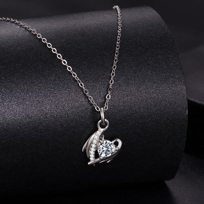 Necklace 925 sterling silver moissanite with white gold plating, center stone, 40+5 cm chain on Tampa Home & Garden Store