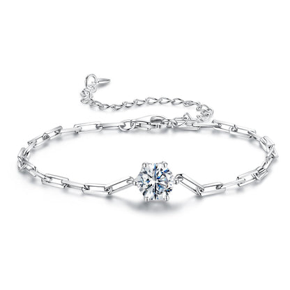 Bracelet 925 Sterling Silver Plated Moissanite, cable chain, solitaire stone, 15+6cm, Bids.com on Tampa Home & Garden Store