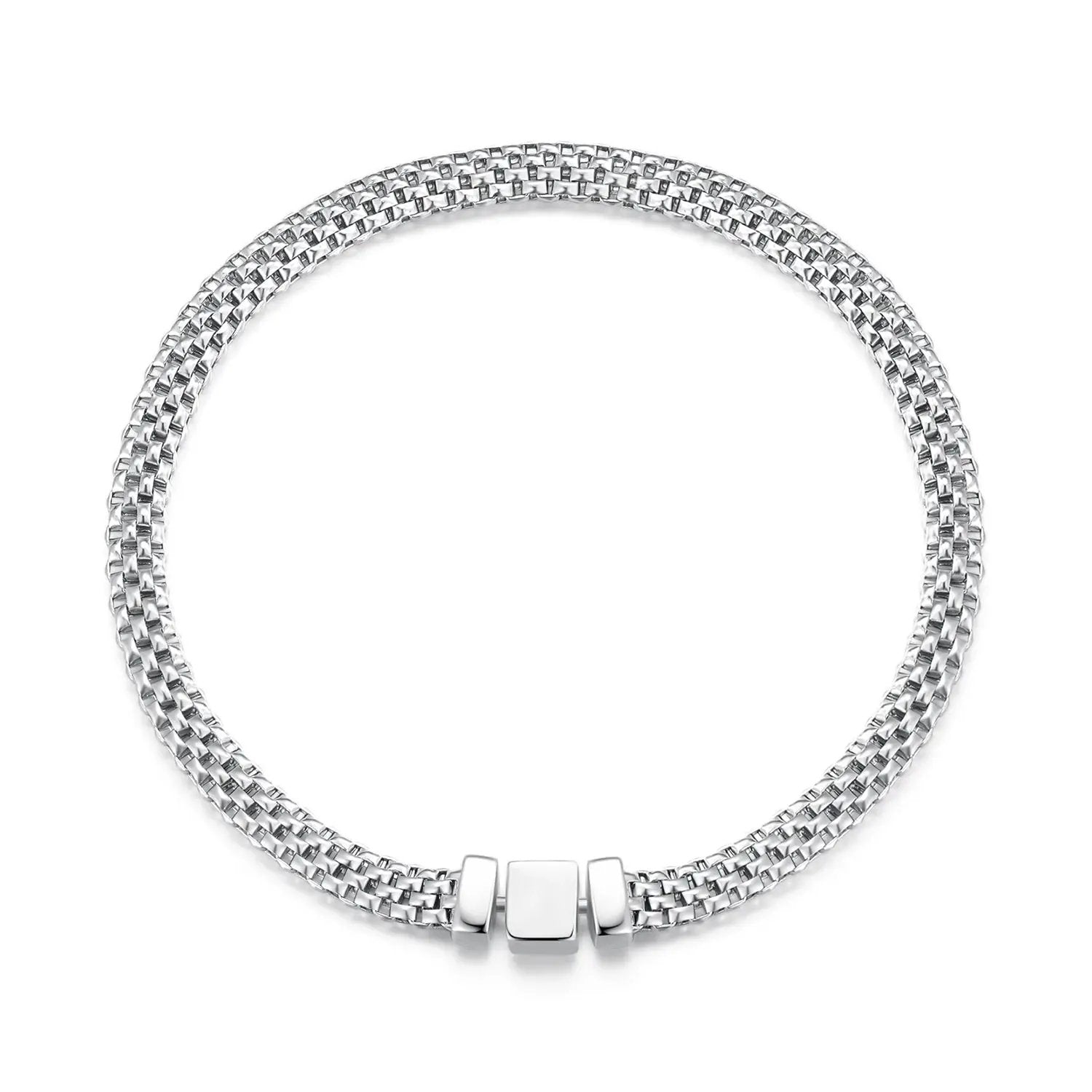Bracelet silver-plated 925 sterling, women's 17.0, multi-row chain with square center on Tampa Home & Garden Store